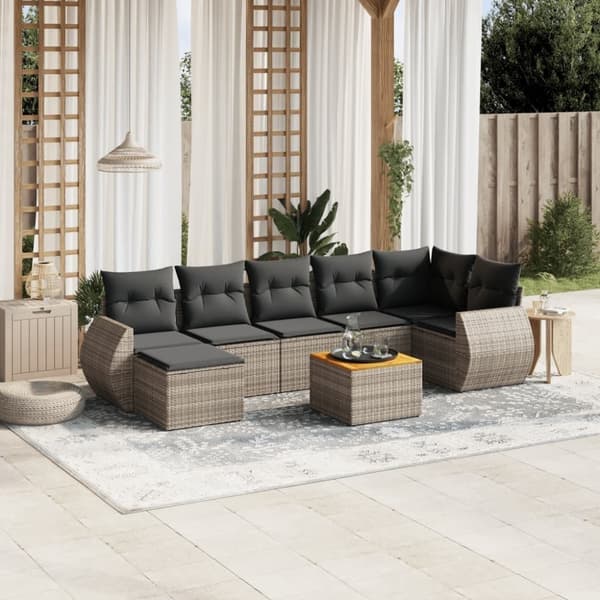 vidaXL sofasæt til haven 8 dele med hynder polyrattan grå