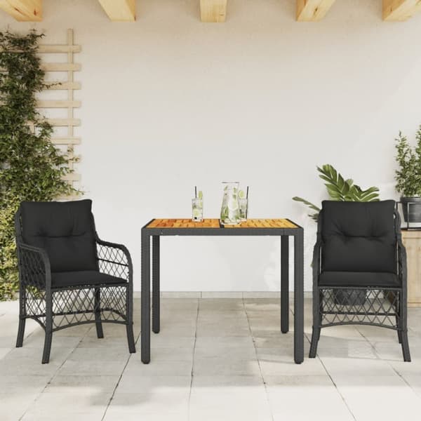 vidaXL bistrosæt til haven 3 dele med hynder polyrattan sort