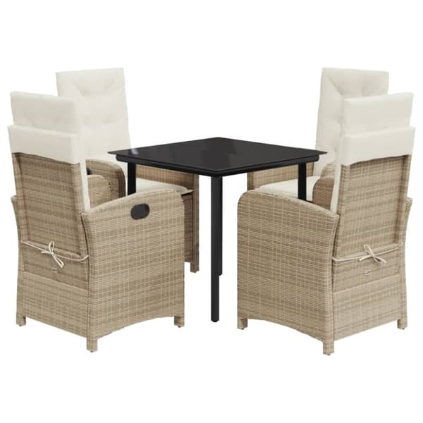 vidaXL Matgrupp för trädgården med dynor 5 delar beige konstrotting