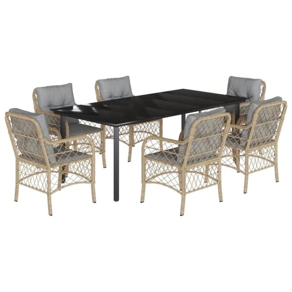 vidaXL spisebordssæt til haven 7 dele med hynder polyrattan beige