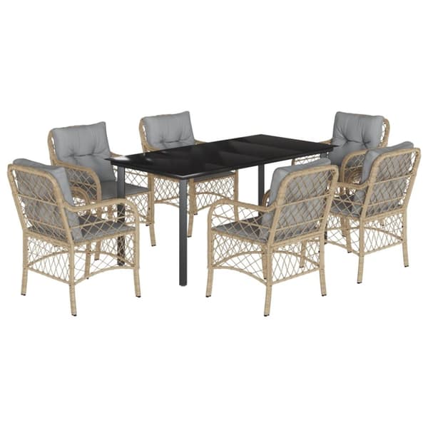 vidaXL spisebordssæt til haven 7 dele med hynder polyrattan beige