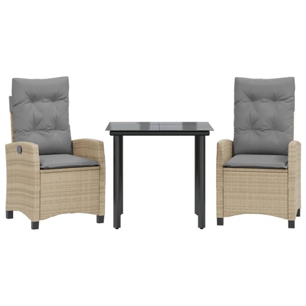 vidaXL spisebordssæt til haven 3 dele med hynder polyrattan beige