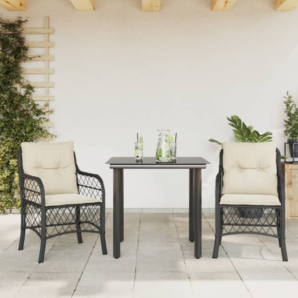 vidaXL Caféset med dynor 3 delar svart konstrotting