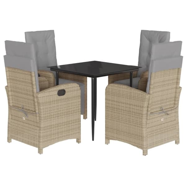 vidaXL Hagespisegruppe med puter 5 deler polyrotting beige