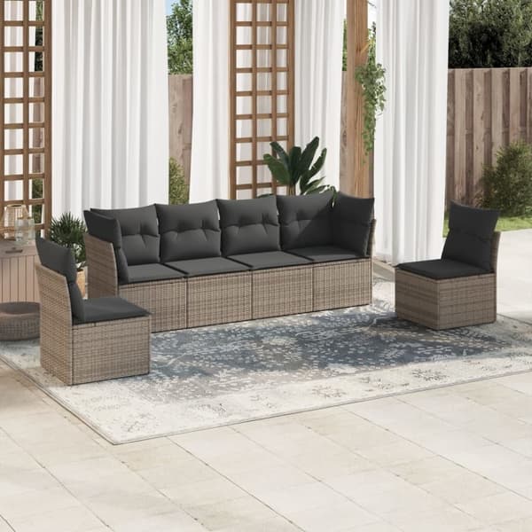 vidaXL sofasæt til haven 6 dele med hynder polyrattan grå