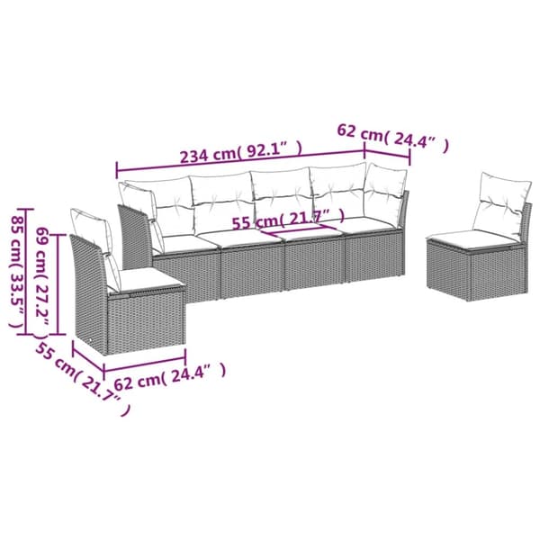 vidaXL sofasæt til haven 6 dele med hynder polyrattan grå