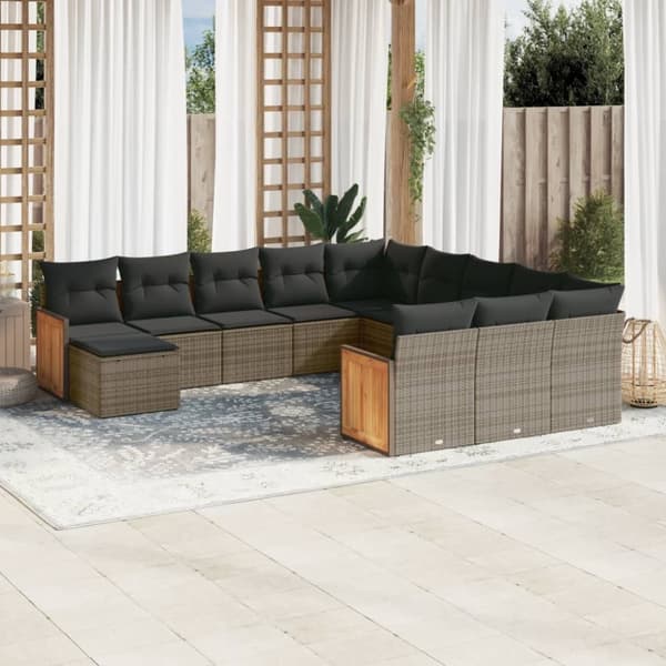 vidaXL sofasæt til haven 12 dele med hynder polyrattan grå