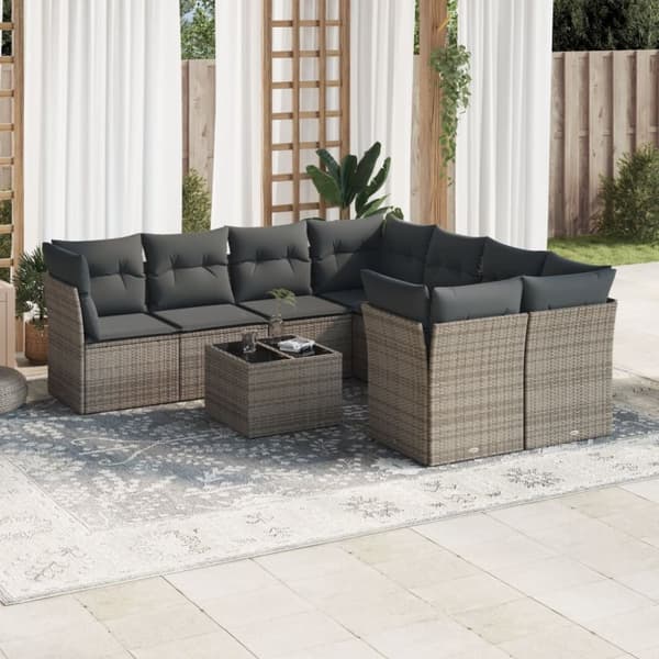 vidaXL sofasæt til haven 9 dele med hynder polyrattan grå