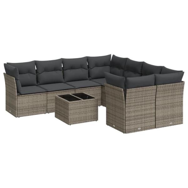 vidaXL sofasæt til haven 9 dele med hynder polyrattan grå