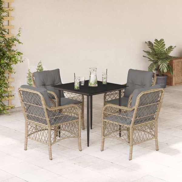vidaXL spisebordssæt til haven 5 dele med hynder polyrattan beige