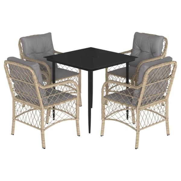 vidaXL spisebordssæt til haven 5 dele med hynder polyrattan beige
