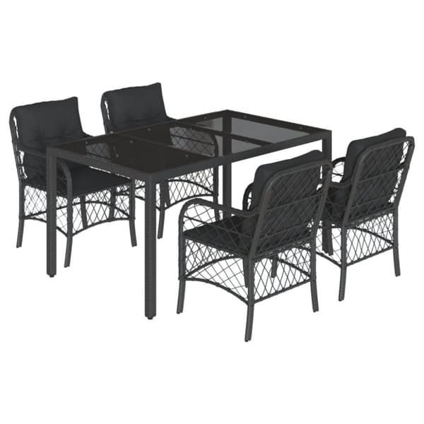 vidaXL spisebordssæt til haven 5 dele med hynder polyrattan sort