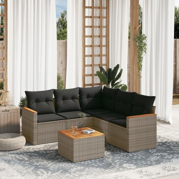 vidaXL sofasæt til haven 6 dele med hynder polyrattan grå