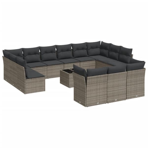 vidaXL sofasæt til haven 14 dele med hynder polyrattan grå