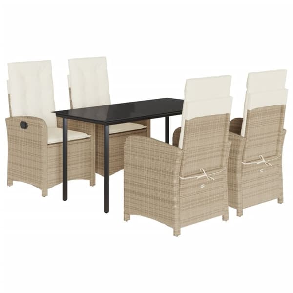 vidaXL spisebordssæt til haven 5 dele med hynder polyrattan beige