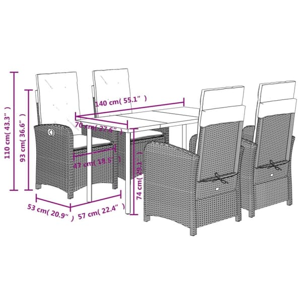 vidaXL spisebordssæt til haven 5 dele med hynder polyrattan beige