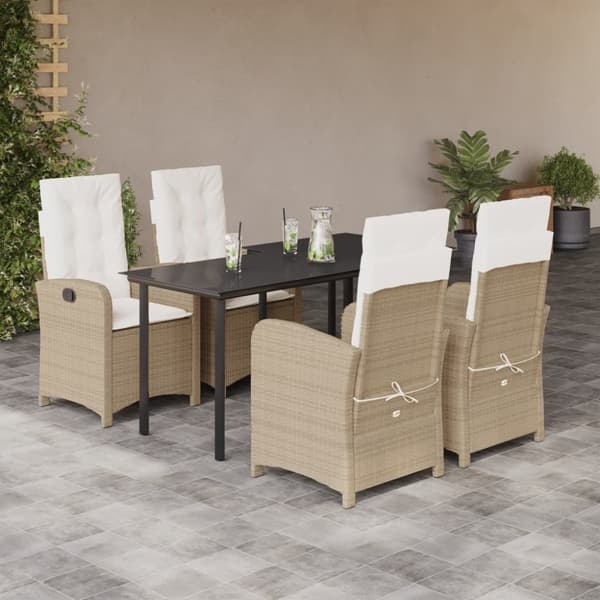 vidaXL spisebordssæt til haven 5 dele med hynder polyrattan beige