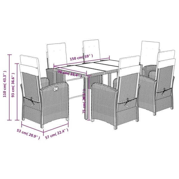 vidaXL Hagespisegruppe med puter 7 deler polyrotting svart