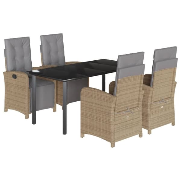 vidaXL Matgrupp för trädgården med dynor 5 delar beige konstrotting