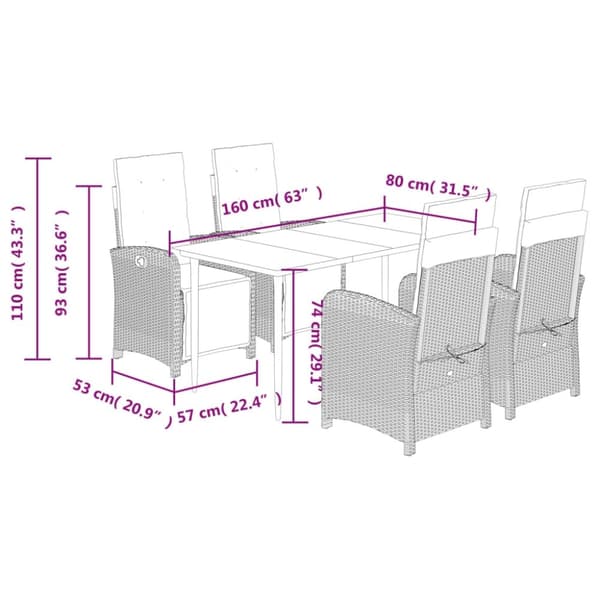 vidaXL spisebordssæt til haven 5 dele med hynder polyrattan beige