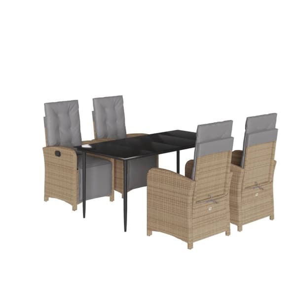 vidaXL spisebordssæt til haven 5 dele med hynder polyrattan beige
