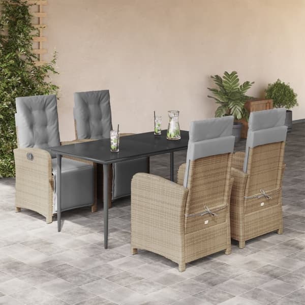 vidaXL spisebordssæt til haven 5 dele med hynder polyrattan beige