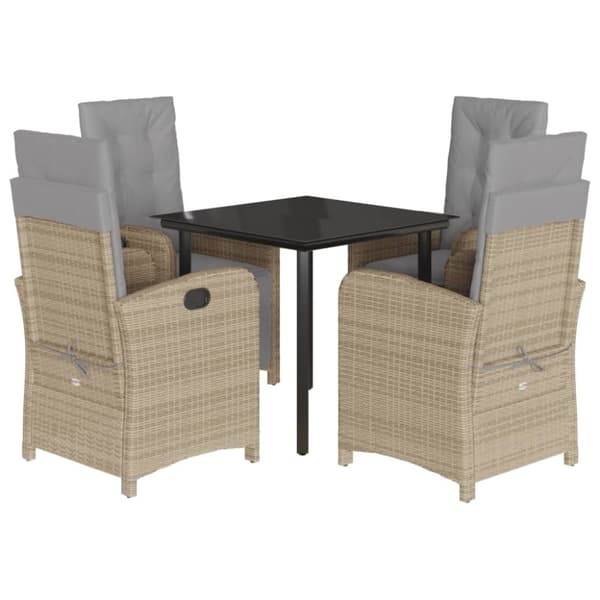 vidaXL spisebordssæt til haven 5 dele med hynder polyrattan beige