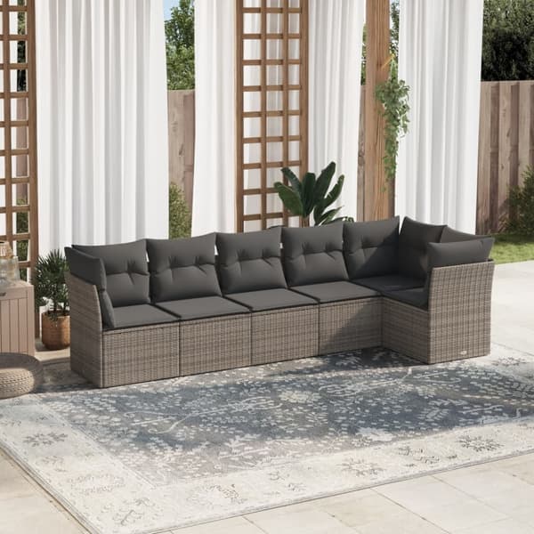 vidaXL sofasæt til haven 6 dele med hynder polyrattan grå