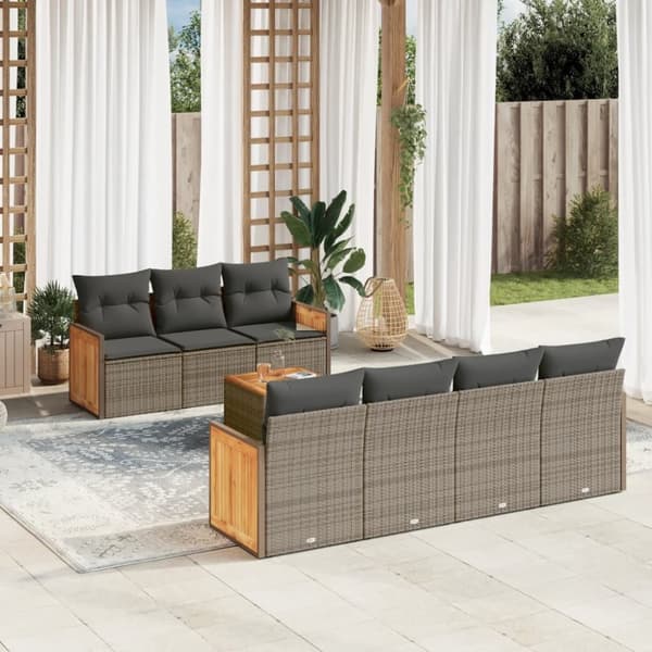 vidaXL sofasæt til haven 8 dele med hynder polyrattan grå