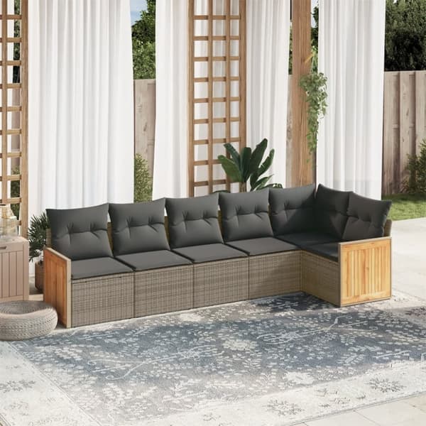 vidaXL sofasæt til haven 6 dele med hynder polyrattan grå