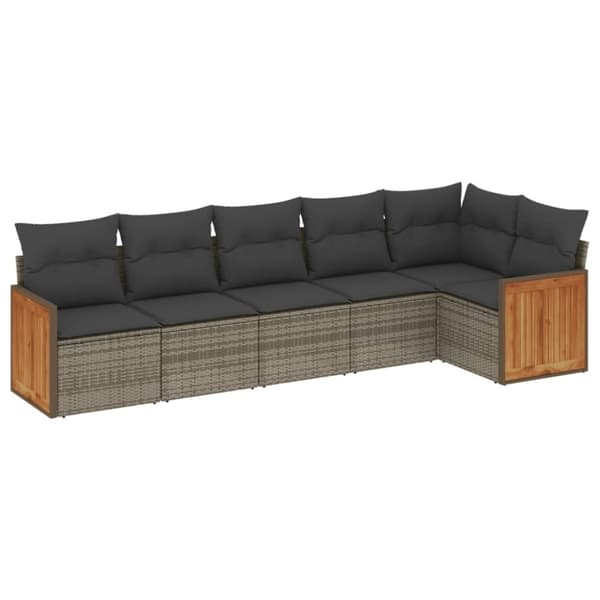 vidaXL sofasæt til haven 6 dele med hynder polyrattan grå