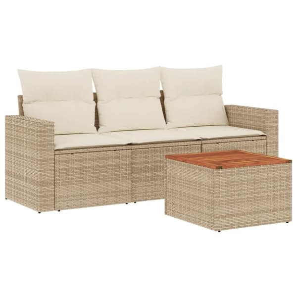 vidaXL sofasæt til haven 4 dele med hynder polyrattan beige