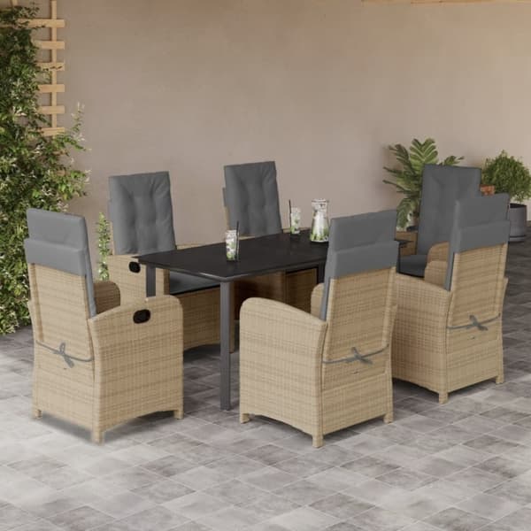vidaXL spisebordssæt til haven 7 dele med hynder polyrattan beige