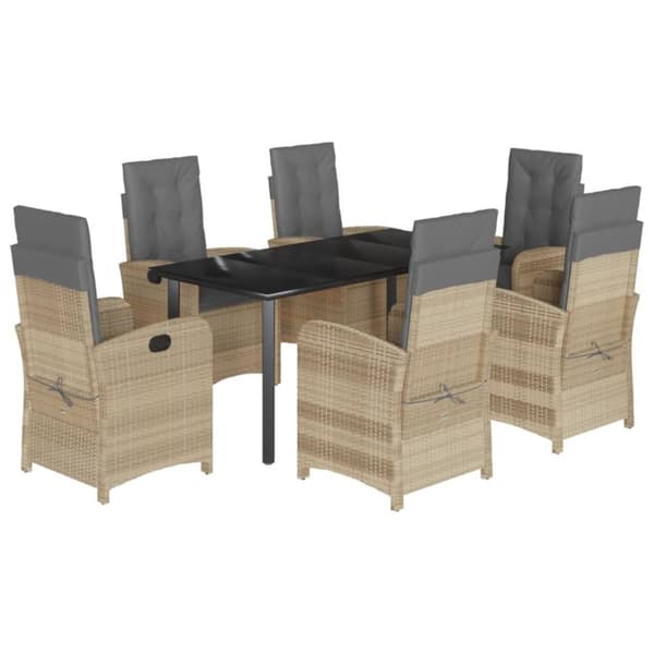 vidaXL spisebordssæt til haven 7 dele med hynder polyrattan beige