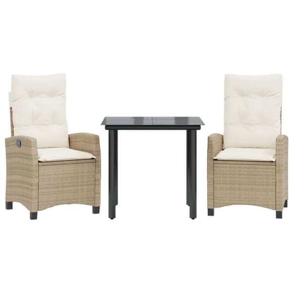 vidaXL spisebordssæt til haven 3 dele med hynder polyrattan beige