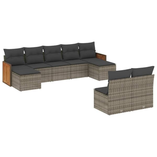 vidaXL sofasæt til haven 9 dele med hynder polyrattan grå
