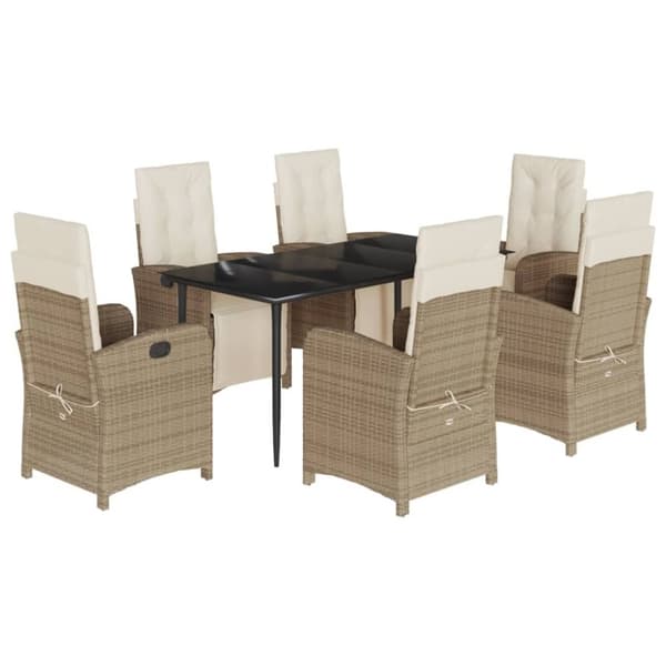 vidaXL spisebordssæt til haven 7 dele med hynder polyrattan beige
