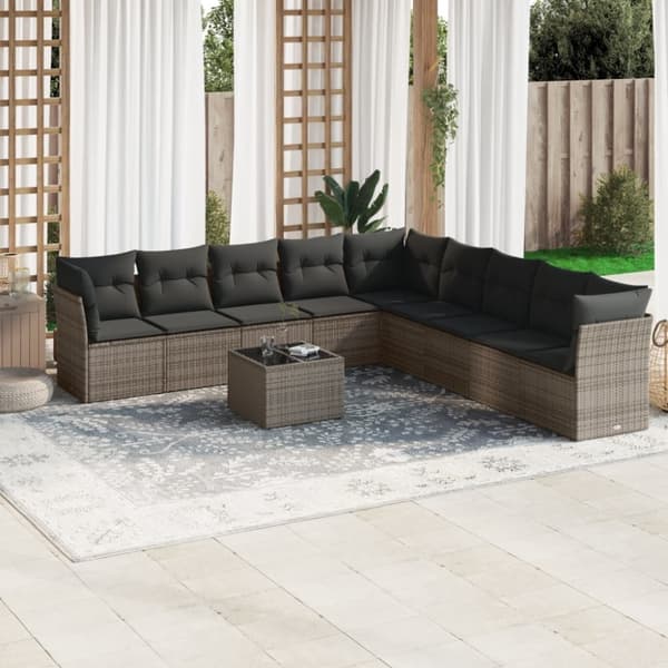 vidaXL sofasæt til haven 10 dele med hynder polyrattan grå
