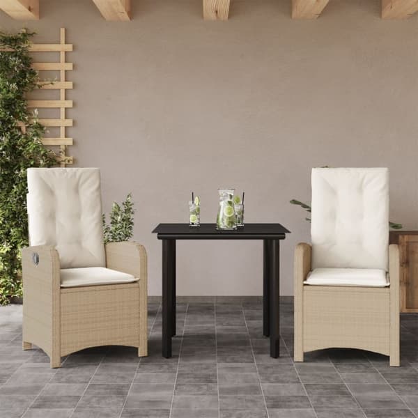 vidaXL spisebordssæt til haven 3 dele med hynder polyrattan beige