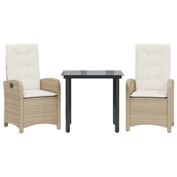 vidaXL spisebordssæt til haven 3 dele med hynder polyrattan beige
