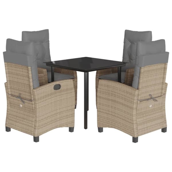 vidaXL spisebordssæt til haven 5 dele med hynder polyrattan beige
