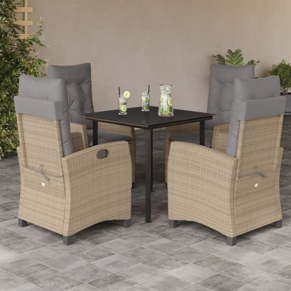 vidaXL spisebordssæt til haven 5 dele med hynder polyrattan beige