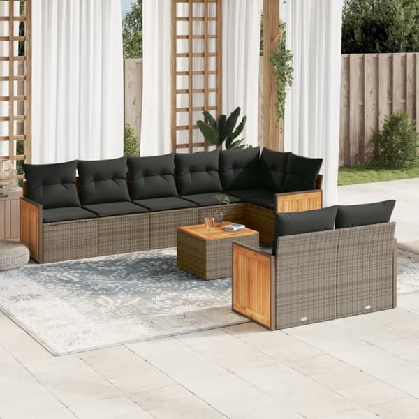 vidaXL sofasæt til haven 9 dele med hynder polyrattan grå