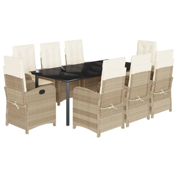 vidaXL spisebordssæt til haven 9 dele med hynder polyrattan beige