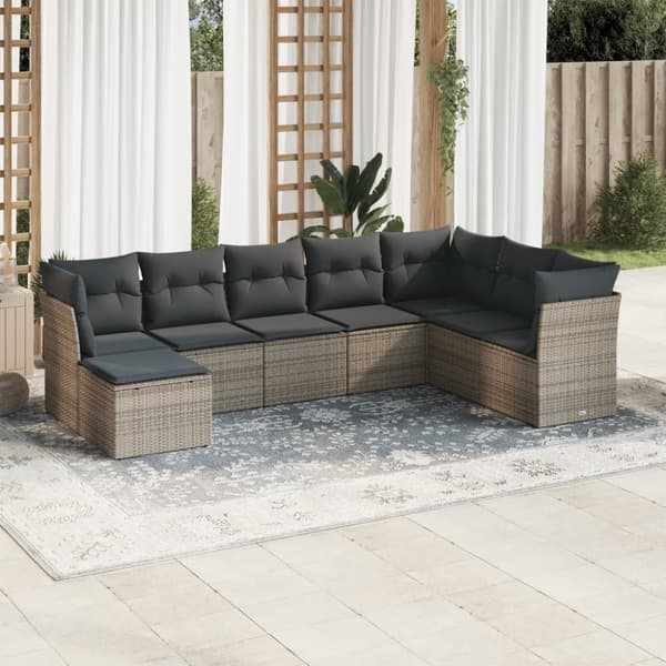 vidaXL sofasæt til haven 8 dele med hynder polyrattan grå