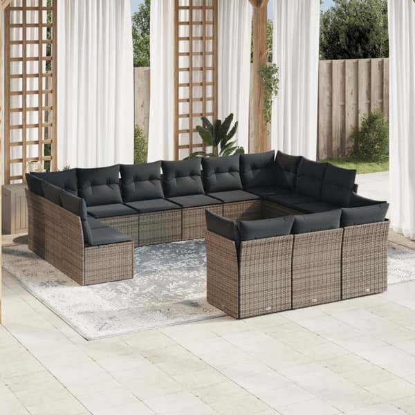 vidaXL sofasæt til haven 13 dele med hynder polyrattan grå