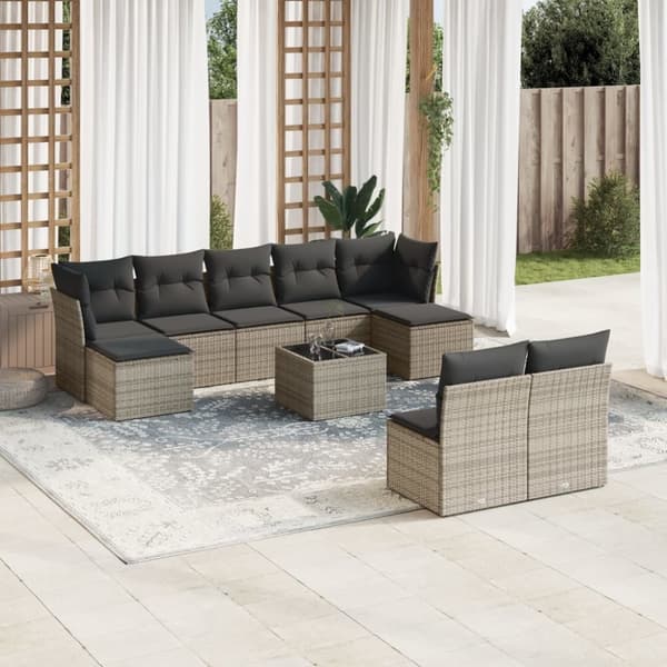 vidaXL sofasæt til haven 10 dele med hynder polyrattan grå