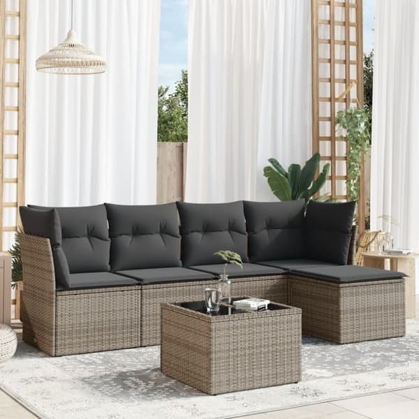 vidaXL sofasæt til haven 6 dele med hynder polyrattan grå