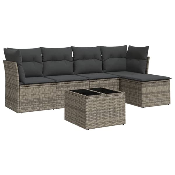 vidaXL sofasæt til haven 6 dele med hynder polyrattan grå