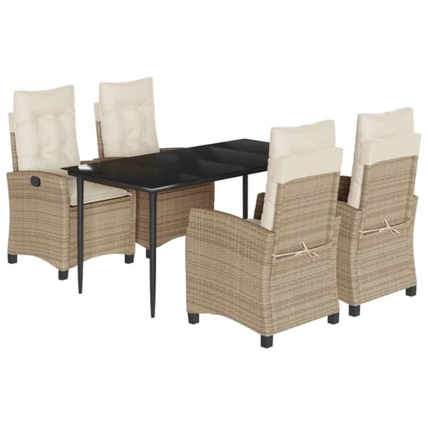 vidaXL Matgrupp för trädgården med dynor 5 delar beige konstrotting